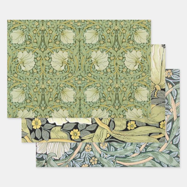William Morris Pimpernel Floral Blue Wallpaper Wrapping Paper Sheet (Set)