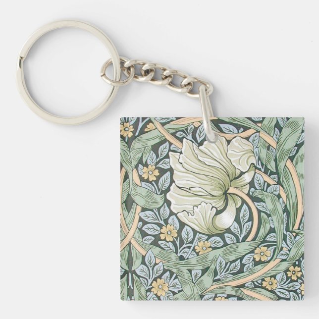 William Morris Pimpernel Floral Wallpaper Key Ring (Front)