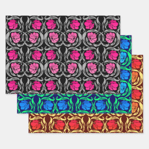 William Morris Pimpernel, Fuchsia, Blue, Brown Wrapping Paper Sheet