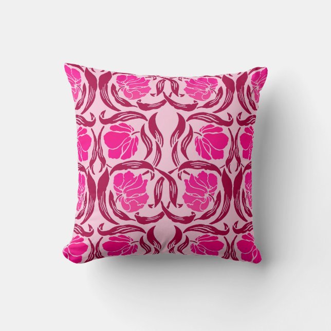 William Morris Pimpernel, Fuchsia & Light Pink Cushion (Front)