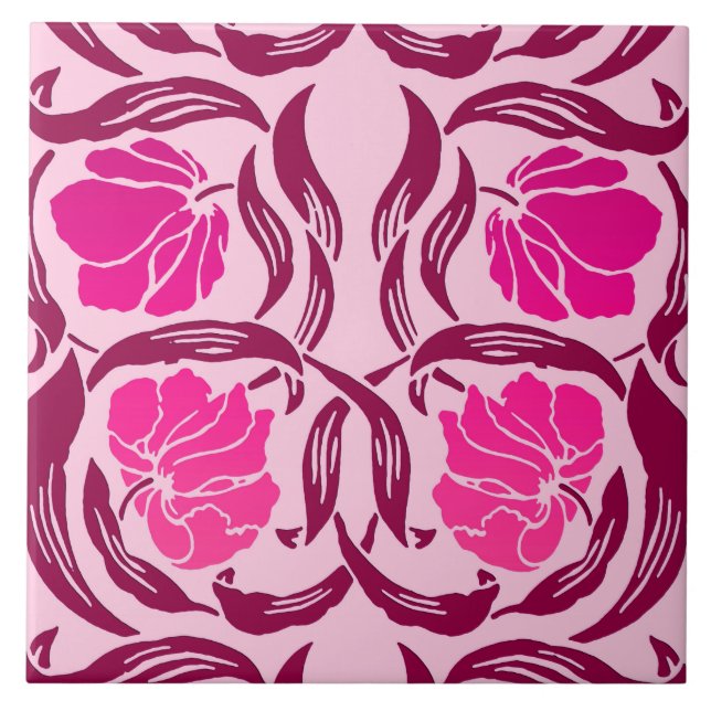 William Morris Pimpernel, Fuchsia & Light Pink Tile (Front)