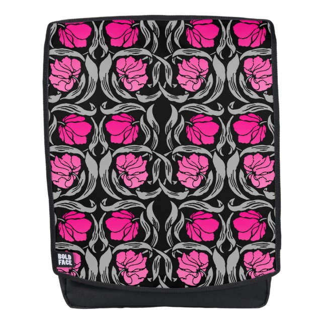 William Morris Pimpernel, Fuchsia Pink and Black Backpack (Front)