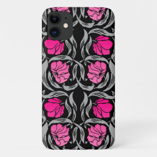 William Morris Pimpernel, Fuchsia Pink and Black iPhone 11 Case