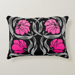 William Morris Pimpernel, Fuchsia Pink and Black Decorative Cushion