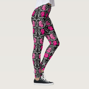William Morris Pimpernel, Fuchsia Pink and Black Leggings