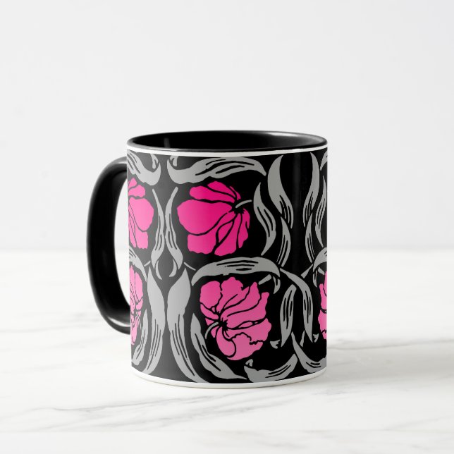 William Morris Pimpernel, Fuchsia Pink and Black  Mug (Front Left)
