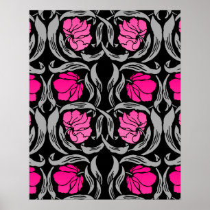 William Morris Pimpernel, Fuchsia Pink and Black Poster