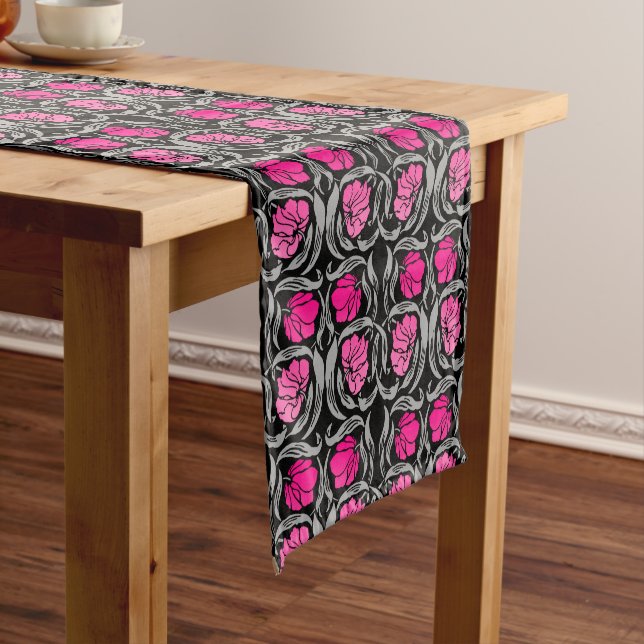William Morris Pimpernel, Fuchsia Pink and Black  Short Table Runner (In Situ)