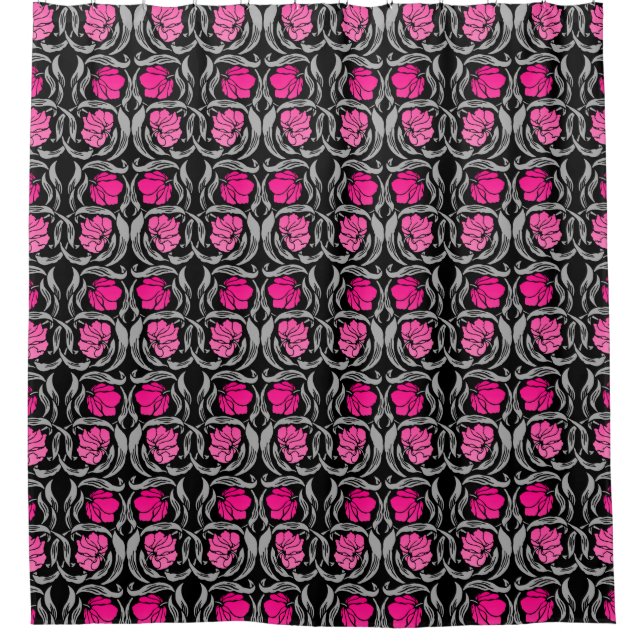 William Morris Pimpernel, Fuchsia Pink and Black Shower Curtain (Front)