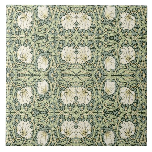 William Morris Pimpernel Green Tile (Front)