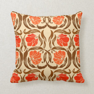 William Morris Pimpernel, Mandarin Orange & Brown Cushion