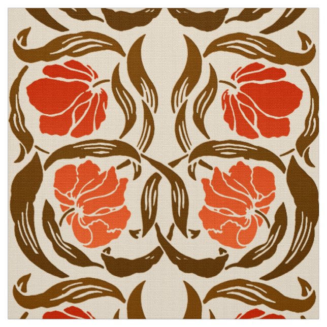 William Morris Pimpernel, Mandarin Orange & Brown Fabric (Swatch)