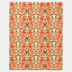 William Morris Pimpernel, Mandarin Orange & Brown Fleece Blanket