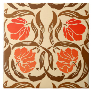 William Morris Pimpernel, Mandarin Orange & Brown Tile