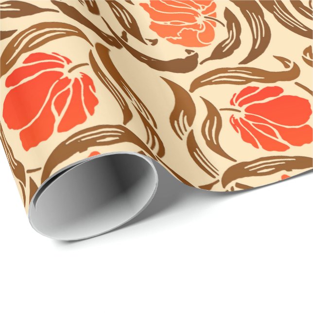 William Morris Pimpernel, Mandarin Orange & Brown Wrapping Paper (Roll Corner)