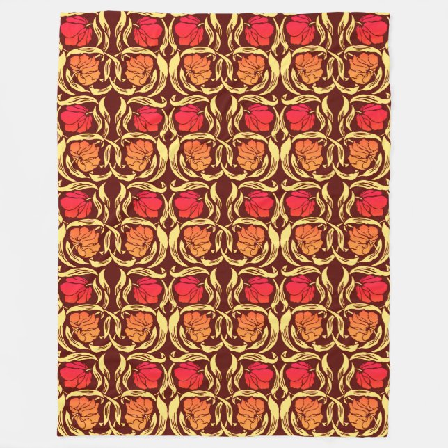 William Morris Pimpernel, Rust Orange and Brown Fleece Blanket (Front)