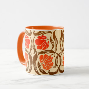 William Morris Pimpernel, Rust Orange and Brown Mug