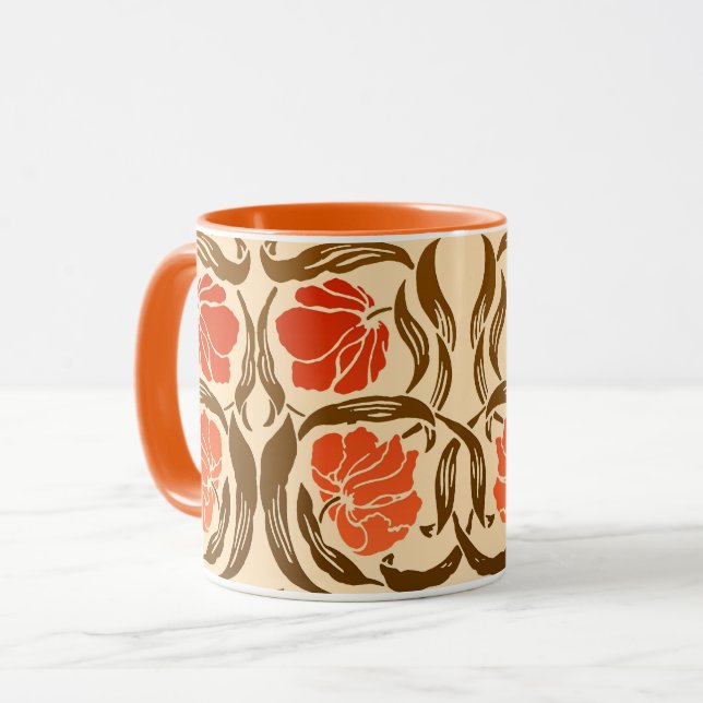 William Morris Pimpernel, Rust Orange and Brown  Mug (Front Left)