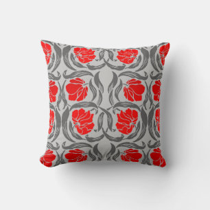 William Morris Pimpernel, Silver Gray and Red Cushion