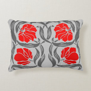William Morris Pimpernel, Silver Grey and Red Decorative Cushion