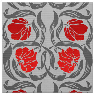 William Morris Pimpernel, Silver Grey and Red Fabric