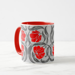 William Morris Pimpernel, Silver Grey and Red Mug