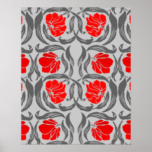 William Morris Pimpernel, Silver Grey and Red Poster