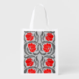 William Morris Pimpernel, Silver Grey and Red Reusable Grocery Bag