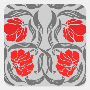 William Morris Pimpernel, Silver Grey and Red Square Sticker