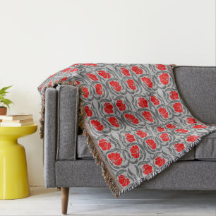 William Morris Pimpernel, Silver Grey and Red Throw Blanket