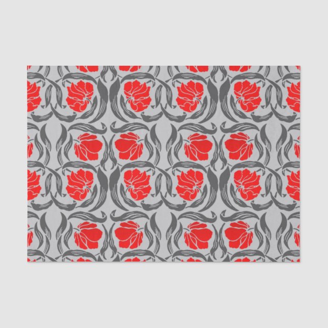 William Morris Pimpernel, Silver Grey and Red Tissue Paper (Front)