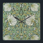 William Morris - Pimpernel Square Wall Clock<br><div class="desc">Pimpernel - William Morris,  Repeating design for textiles,  1876</div>