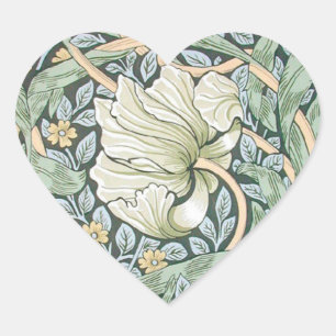 William Morris Pimpernel Tulips Botanical Art Heart Sticker
