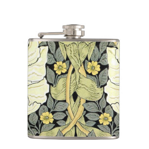 William Morris Pimpernel Tulips Botanical Art Hip Flask