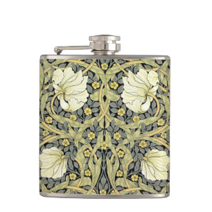 William Morris Pimpernel Tulips Botanical Art Hip Flask