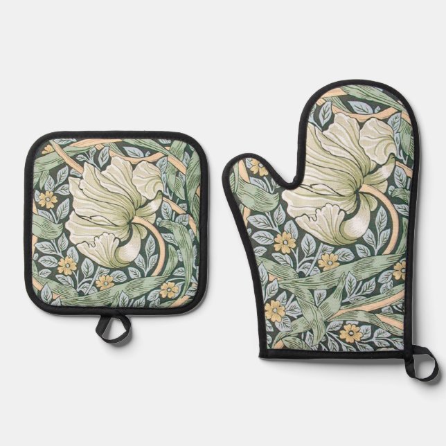 William Morris Pimpernel Tulips Botanical Art Oven Mitt & Pot Holder Set (Front)