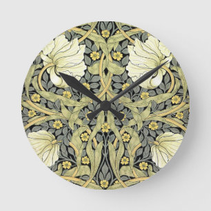 William Morris Pimpernel Tulips Botanical Art Round Clock