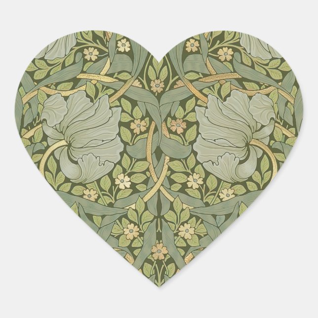 William Morris Pimpernel Vintage Pattern Heart Sticker (Front)