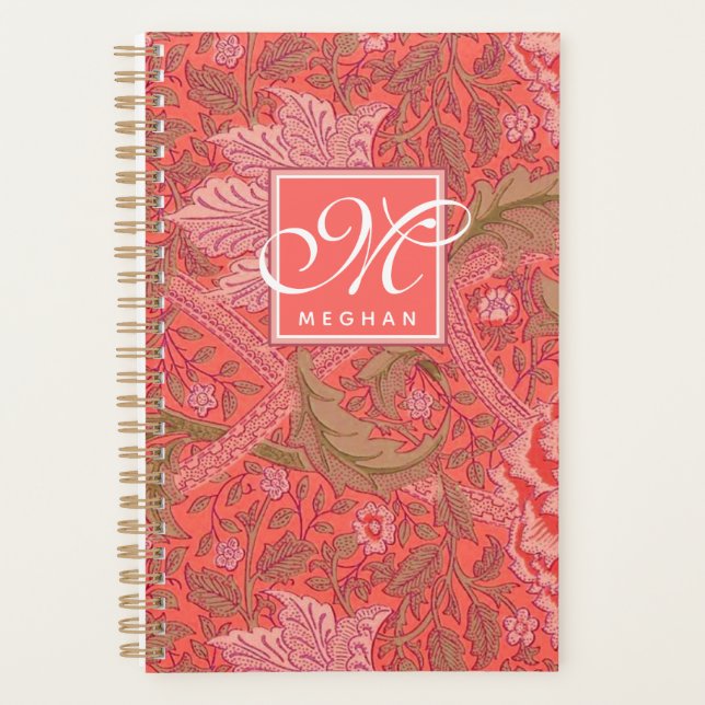 William Morris - Pink Floral Pattern & Monogram Planner (Front)