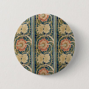 William Morris Pink Floral Silk Embroidery Antique 6 Cm Round Badge