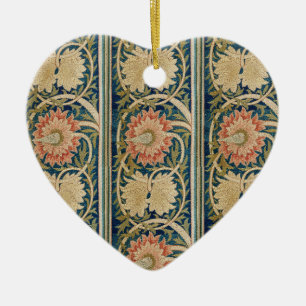 William Morris Pink Floral Silk Embroidery Antique Ceramic Tree Decoration