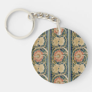 William Morris Pink Floral Silk Embroidery Antique Key Ring