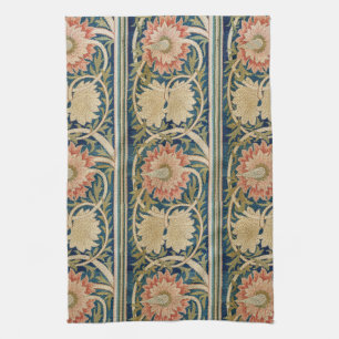 William Morris Pink Floral Silk Embroidery Antique Tea Towel