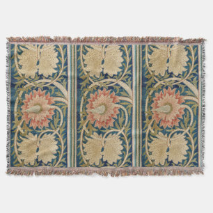 William Morris Pink Floral Silk Embroidery Antique Throw Blanket