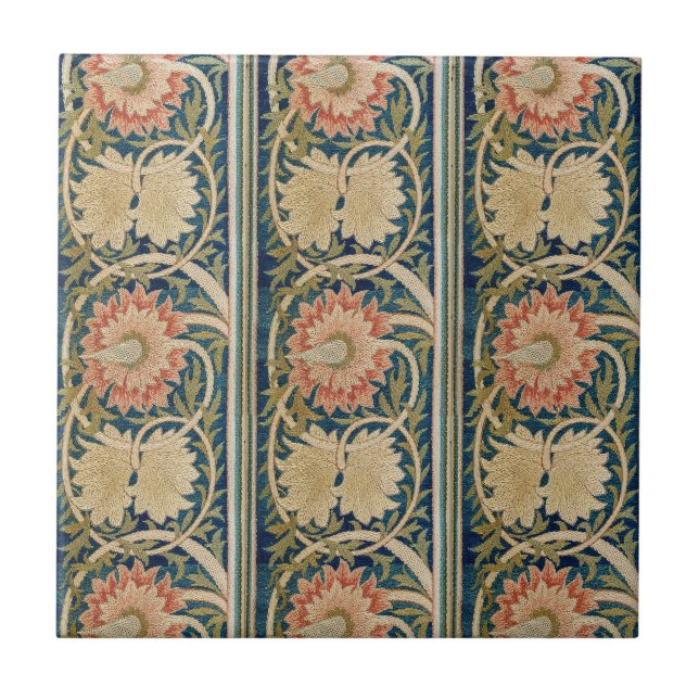 William Morris Pink Floral Silk Embroidery Antique Tile (Front)