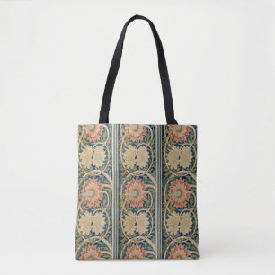 William Morris Pink Floral Silk Embroidery Antique Tote Bag