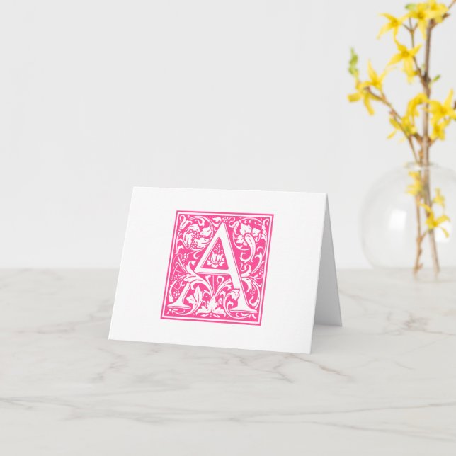 William Morris Pink Initial A Card & Envelope (Yellow Flower)
