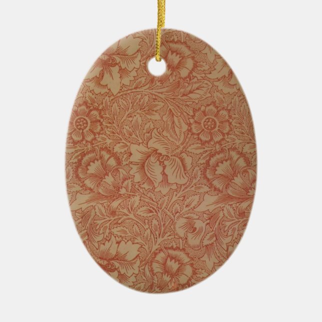 William Morris Pink Poppy Flower Floral Ceramic Tree Decoration (Front)