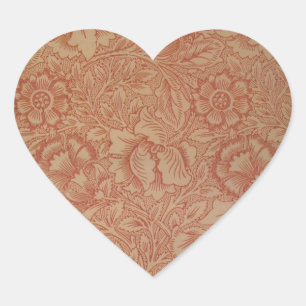 William Morris Pink Poppy Flower Floral Heart Sticker