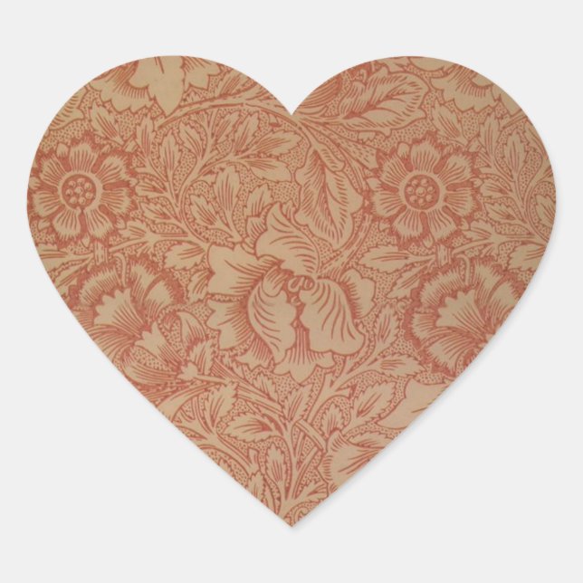 William Morris Pink Poppy Flower Floral Heart Sticker (Front)